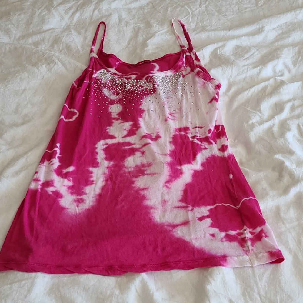 Pink and white 100% cotton tie die tank